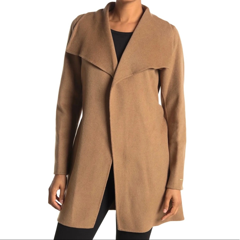 TAHARI Ella Double Face Wool Belted Coat - Camel - Picture 2 of 7